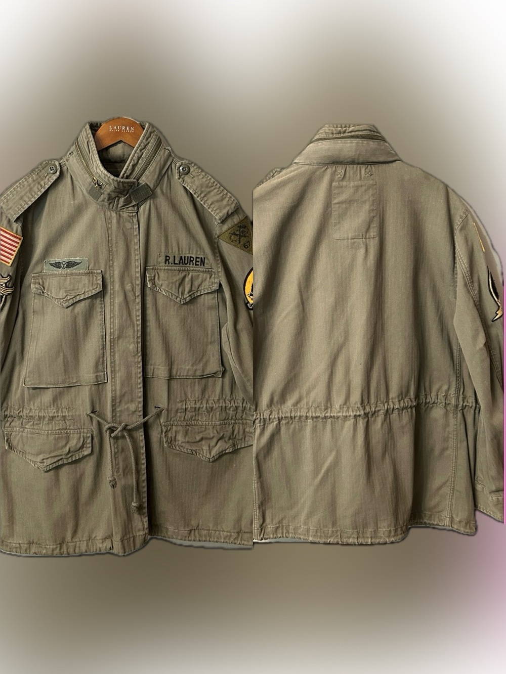 Ralph Lauren Military-Style Olive Field Jacket with Patches